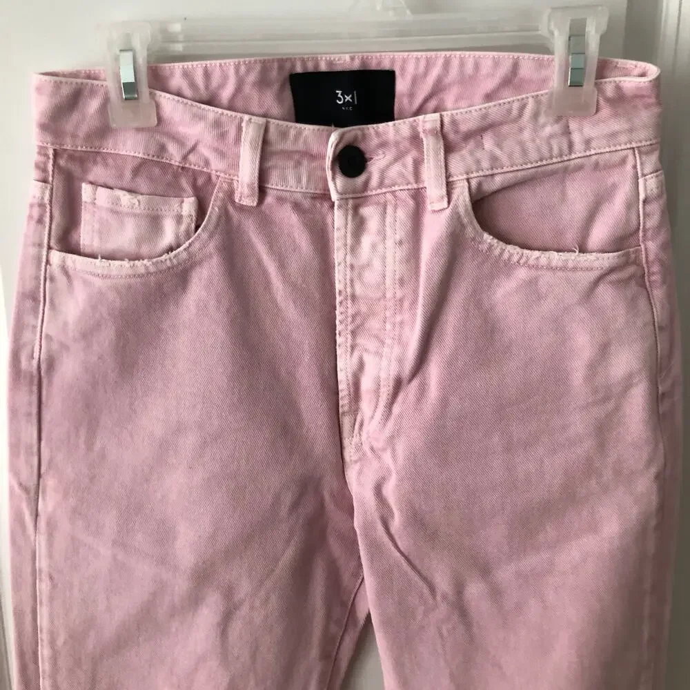 3x1 NYC size 25 Women's distressed straight leg jeans Mineral Rose Pink $367